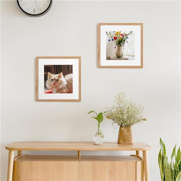12x12 Picture Frame Set of 2, Oak Wood 12 x 12 Photo Frames for Wall, Square 12 - Picture 2 of 6
